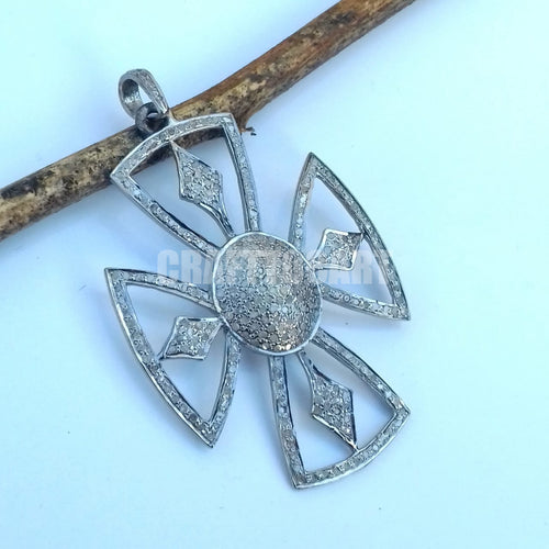 Pave Diamond Flower Shape Cross pendant - CraftToCart