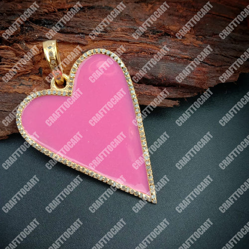 Pave Diamond Enamel Heart Pendant - CraftToCart