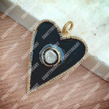 Load image into Gallery viewer, Pave Diamond Enamel Polki Heart  Pendant, Heart Pendant, Love Pendant - CraftToCart
