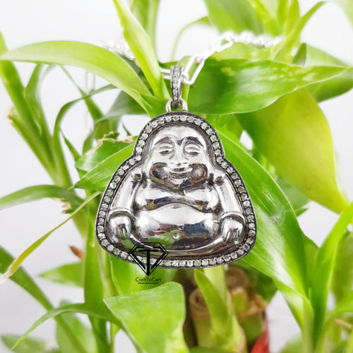 Buddha Charm Pendant In 925 Sterling Silver, Pave Diamond Buddha Pendant, Pave Setting Pendant, Diamond Pendant, Christmas Gift - CraftToCart