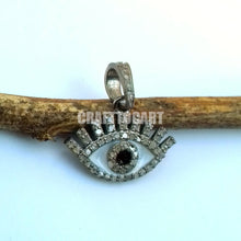 Load image into Gallery viewer, Pave Diamond Enamel Evil Eye Pendant, Sterling Silver 925 Jewelry - CraftToCart
