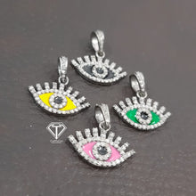 Load image into Gallery viewer, Pave Diamond Enamel Evil Eye Pendant, Sterling Silver 925 Jewelry - CraftToCart
