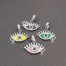 Load image into Gallery viewer, Pave Diamond Enamel Evil Eye Pendant, Sterling Silver 925 Jewelry - CraftToCart
