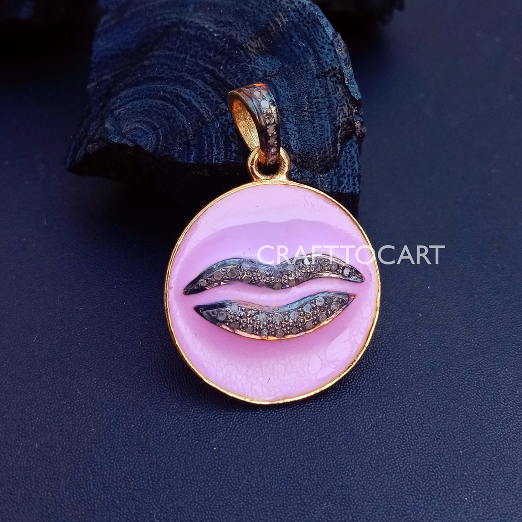 Personalized Gift, Pave Diamond Lips Enamel Charm Pendant - CraftToCart