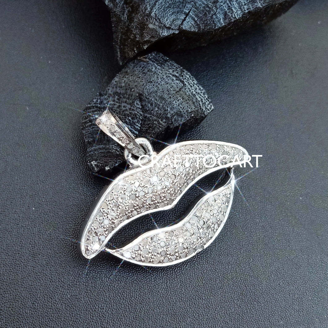 Pave Diamond Lips Charm Pendant, Pave Diamond Jewelry - CraftToCart