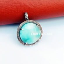 Load image into Gallery viewer, Pave Diamond Natural Larimar Pendant, Pave Diamond Silver Jewelry - CraftToCart
