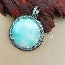 Load image into Gallery viewer, Pave Diamond Natural Larimar Pendant, Pave Diamond Silver Jewelry - CraftToCart
