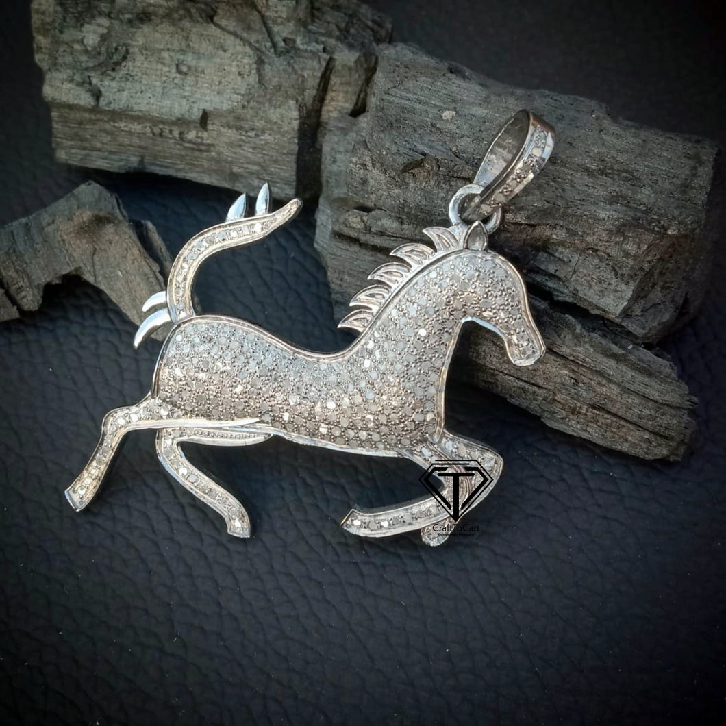 Pave Diamond Running Horse Charm Pendant, Handmade Diamond Jewelry - CraftToCart