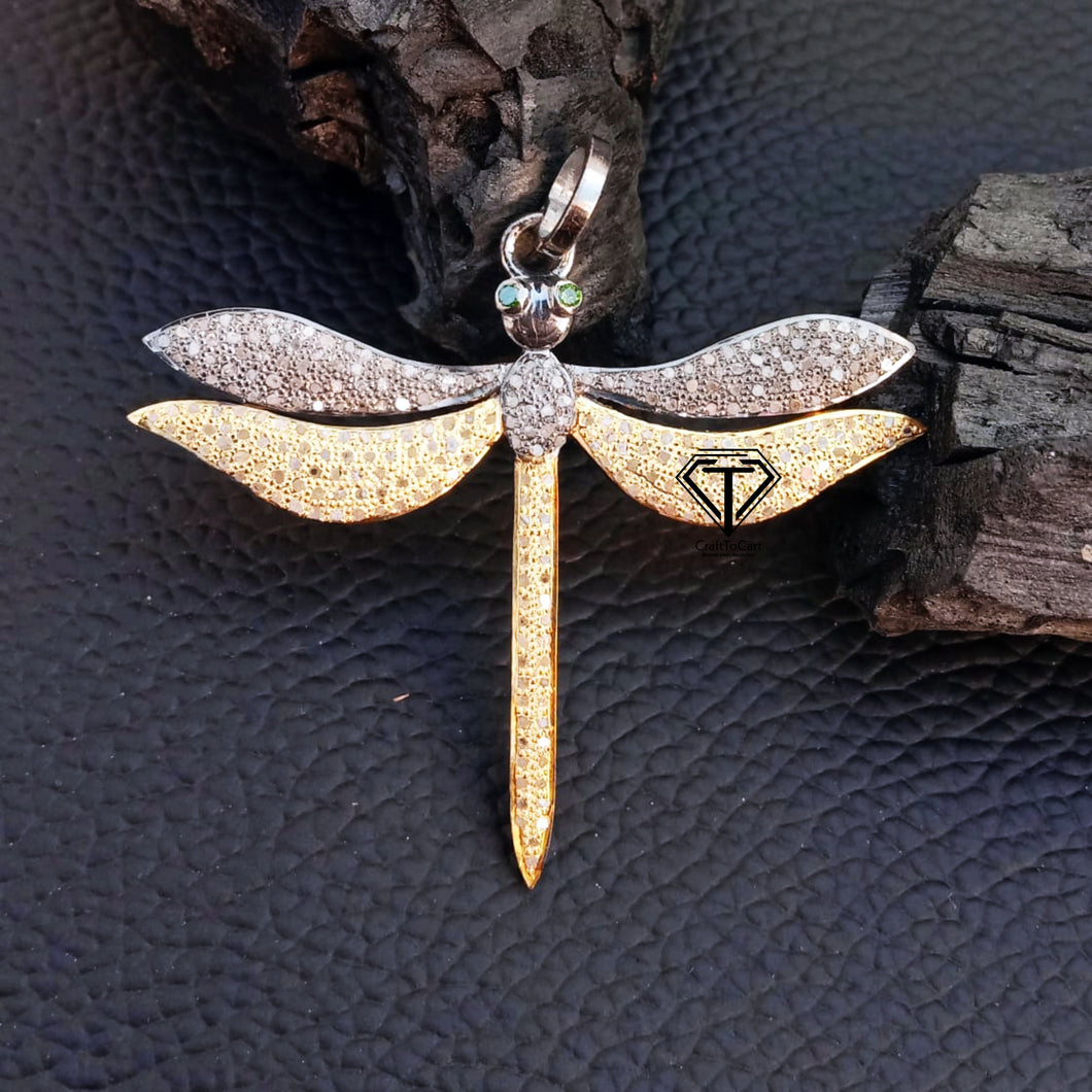 Pave Diamond Dragonfly Pendant, Fly Pendant, Medium Pendant, Must Have Pendant - CraftToCart