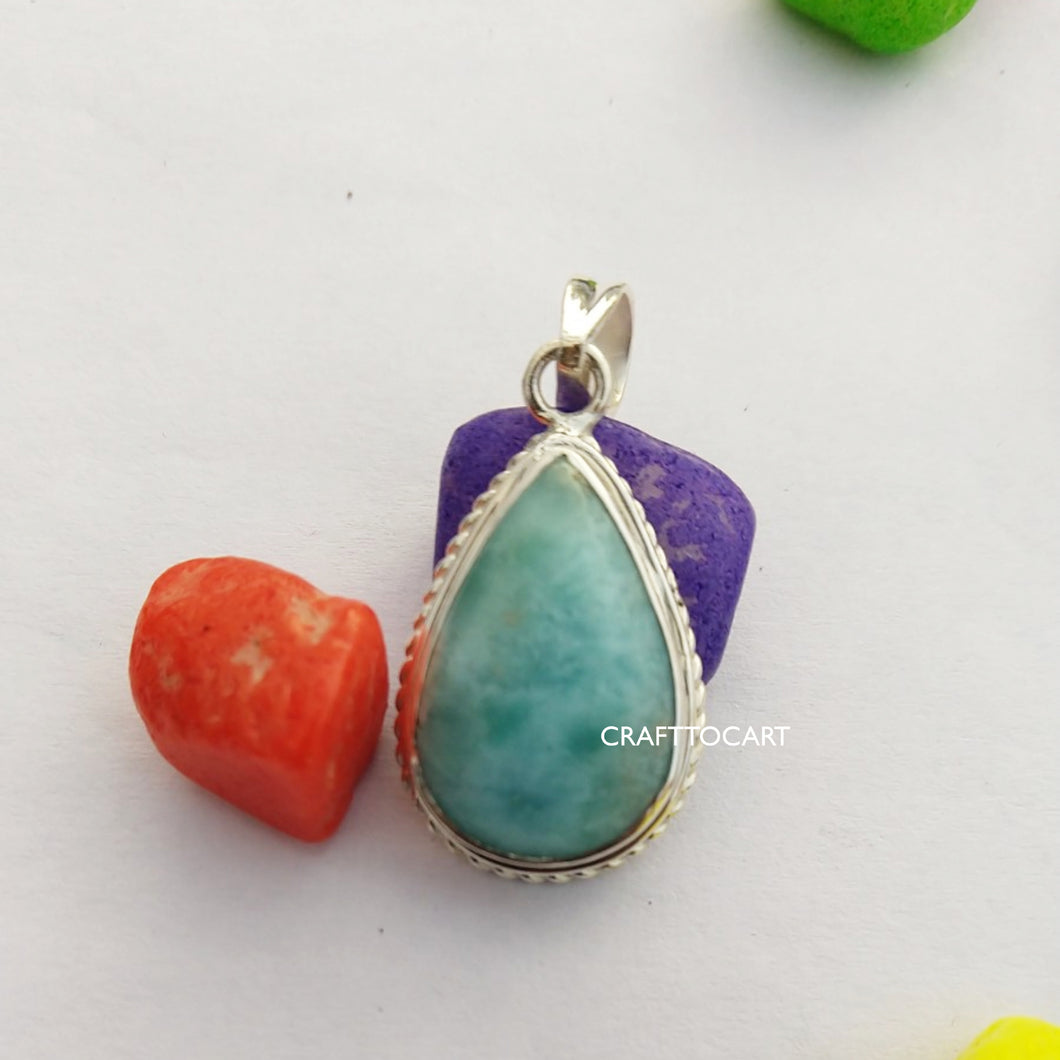 Larimar Pendant, 925 Sterling Silver, Larimar 36x16mm Pear Gemstone Pendant - CraftToCart