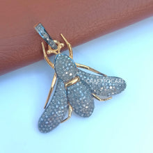 Load image into Gallery viewer, Pave Diamond Two Tone Jumping fly Pendant, Wasp Pendant, Insect Pendant - CraftToCart
