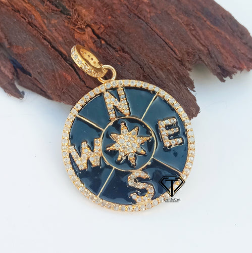 Pave Diamond Enamel Compass Pendant, Pave Diamond Jewelry - CraftToCart
