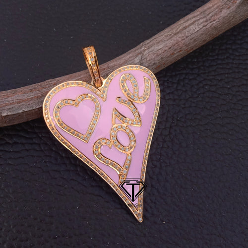 Love Pendant, Heart Pendant, Pave Diamond Enamel Pendant, Love Enamel, Heart Enamel, Pave Diamond Jewelry - CraftToCart