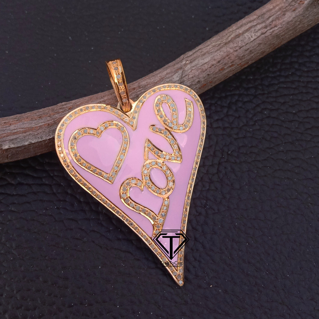 Love Pendant, Heart Pendant, Pave Diamond Enamel Pendant, Love Enamel, Heart Enamel, Pave Diamond Jewelry - CraftToCart