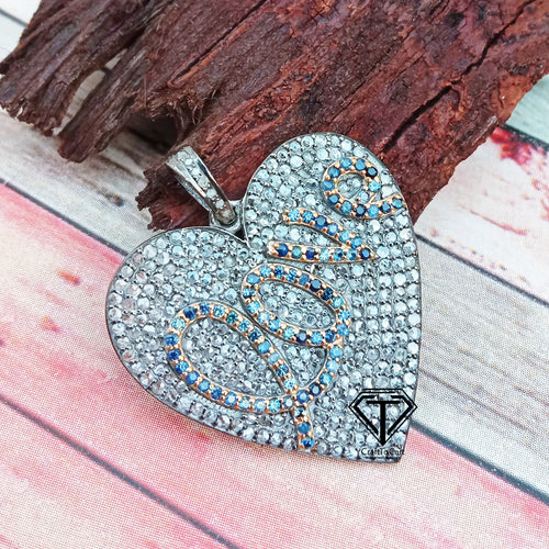 Heart Pendant, Handmade Pendant, Love Pendant, Pave Diamond Pendant - CraftToCart