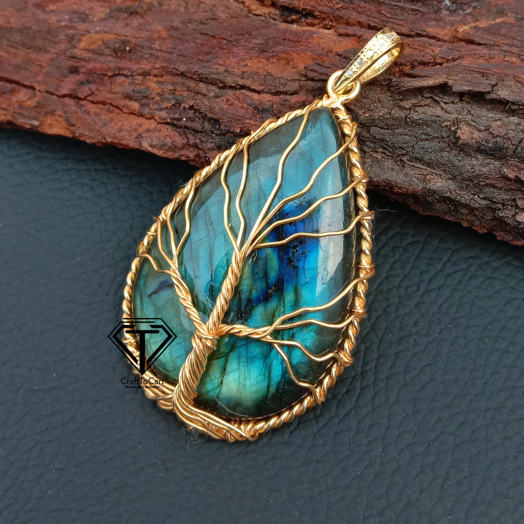 Natural Labradorite Tree Style Pendant - CraftToCart