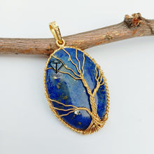 Load image into Gallery viewer, Natural Lapis Necklace Jewelry, Cabochon Tree Pendant, Handmade Jewelry - CraftToCart
