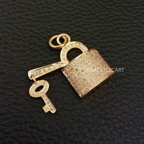 Pave Diamond Lock With Key Pendant, Pave Diamond Jewelry - CraftToCart