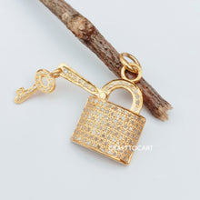 Load image into Gallery viewer, Pave Diamond Lock With Key Pendant, Pave Diamond Jewelry - CraftToCart
