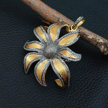 Load image into Gallery viewer, Pave Diamond Jewelry Sunflower Pendant, Two Tone flower Pendant, Antique Pendant - CraftToCart
