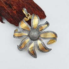 Load image into Gallery viewer, Pave Diamond Jewelry Sunflower Pendant, Two Tone flower Pendant, Antique Pendant - CraftToCart
