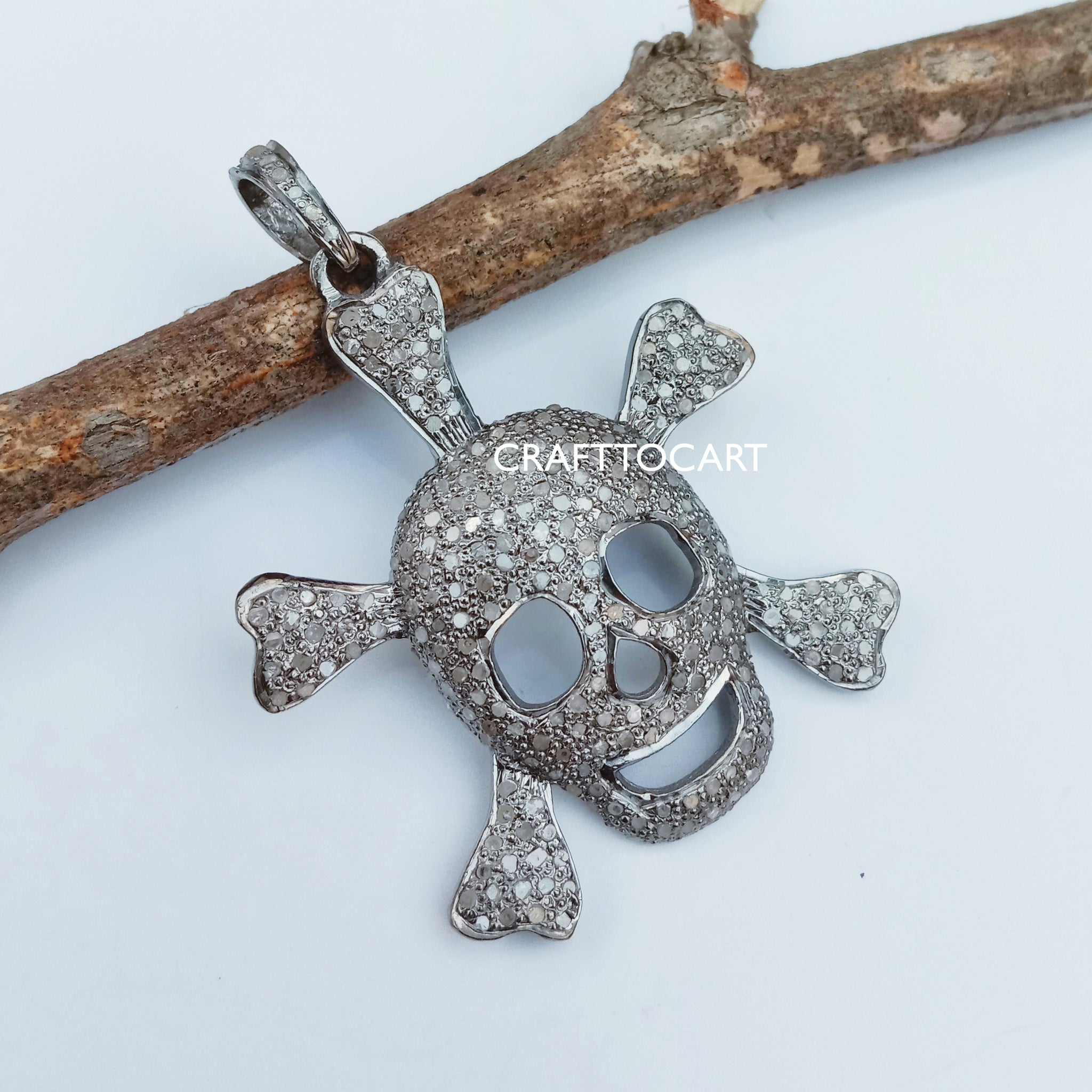 10 ct. t.w. Black and White Diamond Sugar Skull Pendant Necklace in  Sterling Silver. 18