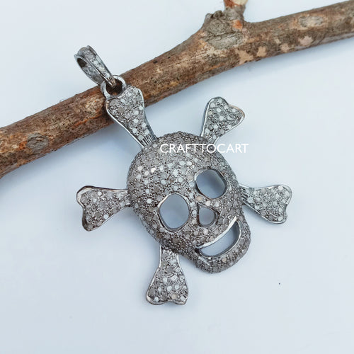 Skull Pendant, Pave Diamond Skull Charm Pendant - CraftToCart