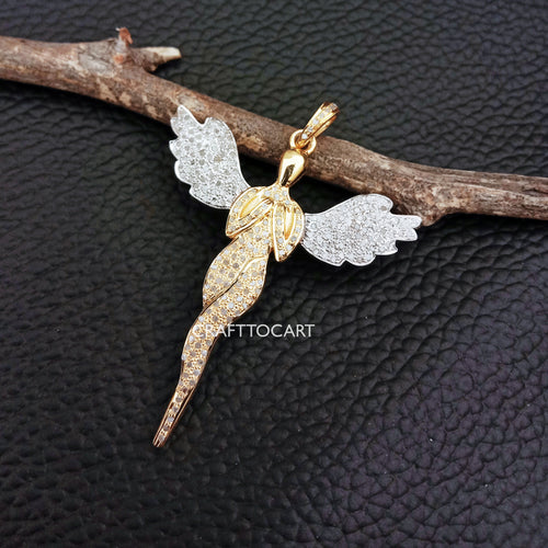 Two Tone Angel Pendant, 925 Sterling Silver, Pave Diamond Jewelry, Jewelry Findings - CraftToCart