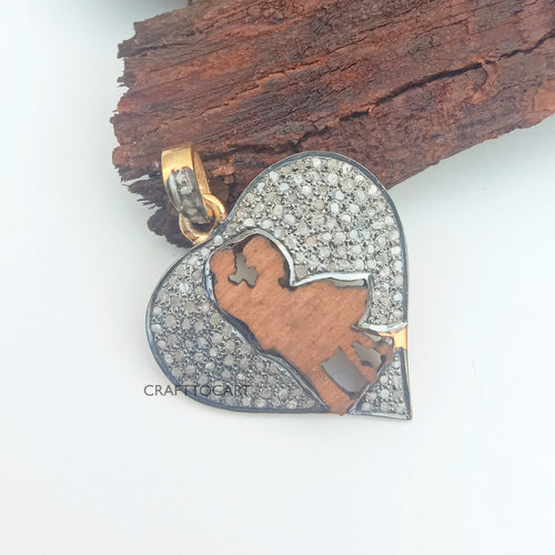 Pave Diamond Couple Pendant, Pave Diamond Jewelry, Wooden Pendant - CraftToCart