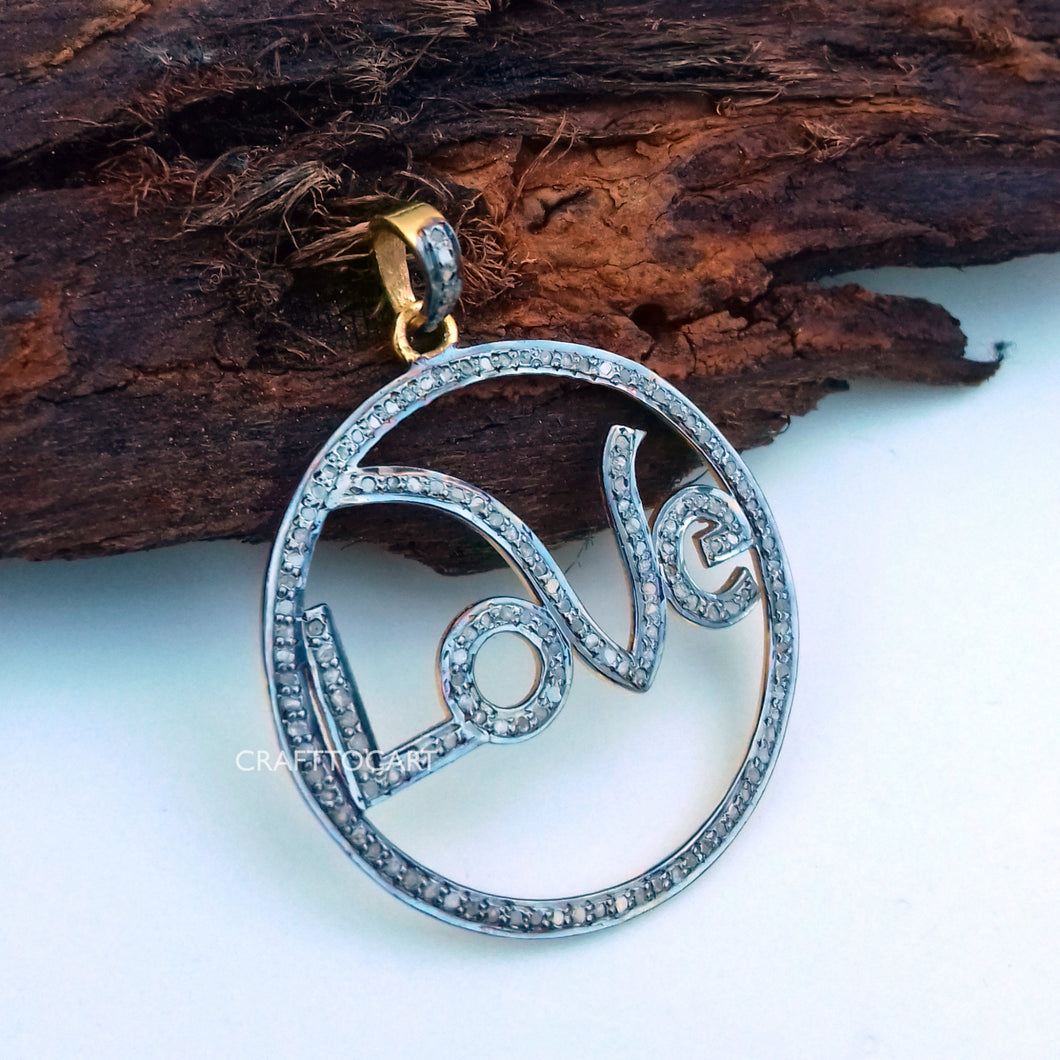 Pave Round Love Initial Pendant, Pave Diamond Pendant, Pave Diamond Jewelry - CraftToCart