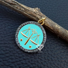 Load image into Gallery viewer, Pave Enamel Zodiac Sign Pendant, Libra Sign Pendant, Pave Diamond Pendant, Pave Diamond Jewelry - CraftToCart
