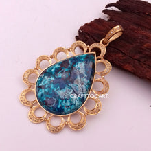 Load image into Gallery viewer, Pave Diamond Azurite Pear Drop Pendant, 925 Sterling Silver, Handmade Jewelry - CraftToCart
