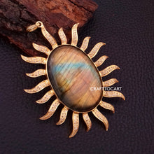 Load image into Gallery viewer, Pave Diamond Labradorite Sun Pendant, Handmade Sun Jewelry, 925 Sterling Silver - CraftToCart
