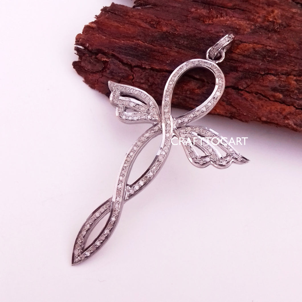 Pave Diamond Angel Pendant, 925 Sterling Silver, Handmade Jewelry - CraftToCart