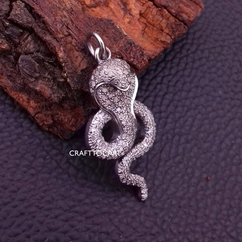 Pave Diamond Cobra Snake Charm Pendant - CraftToCart