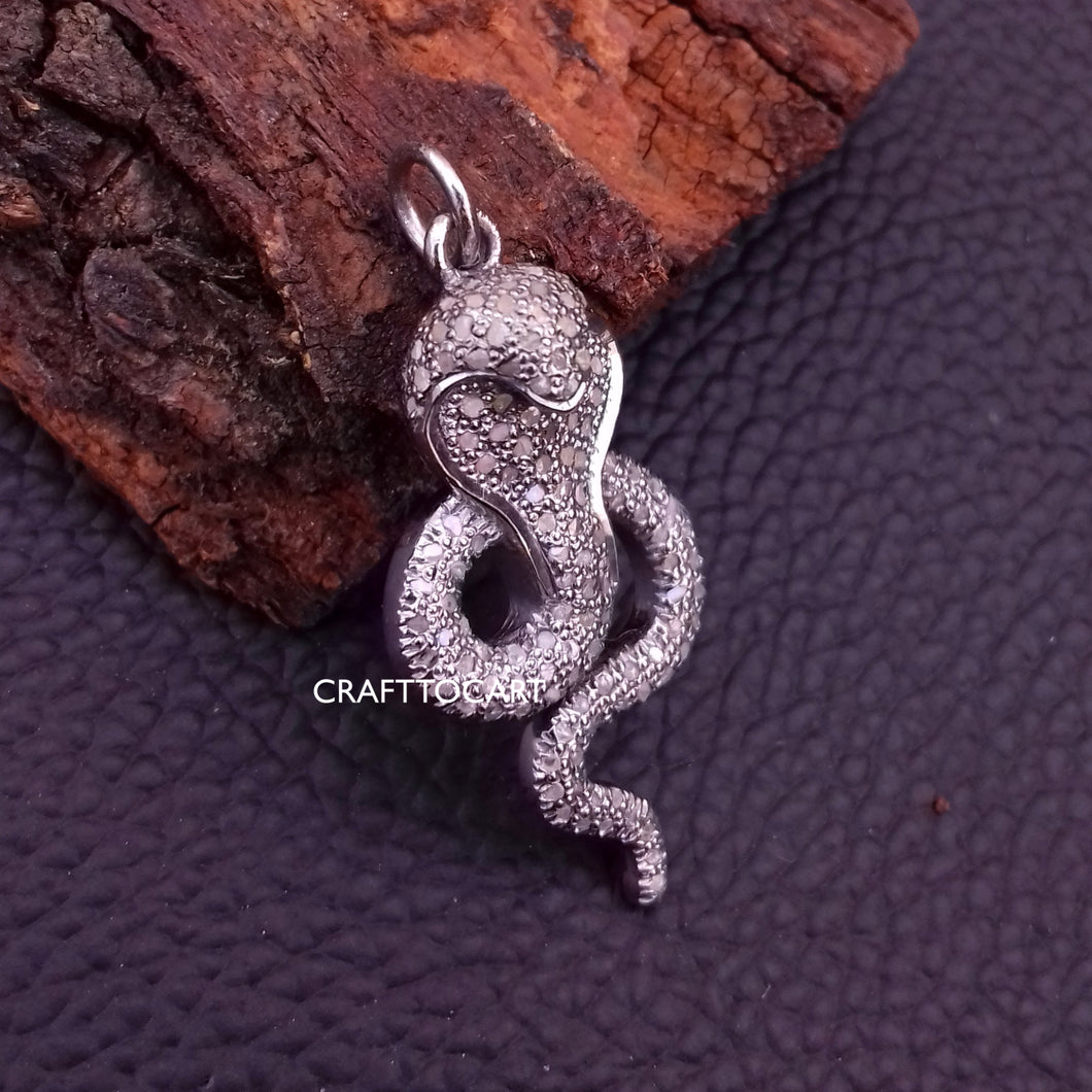 Pave Diamond Cobra Snake Charm Pendant - CraftToCart