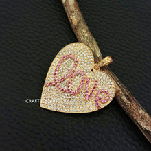 Load image into Gallery viewer, Pave Diamond Heart Pendant, Natural Pink Sapphire Love Heart Pendant - CraftToCart
