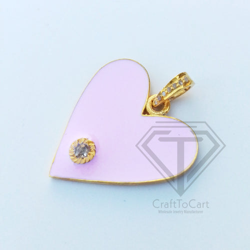 Pave Diamond Heart Enamel Charm Pendant, Diamond Jewelry Findings - CraftToCart