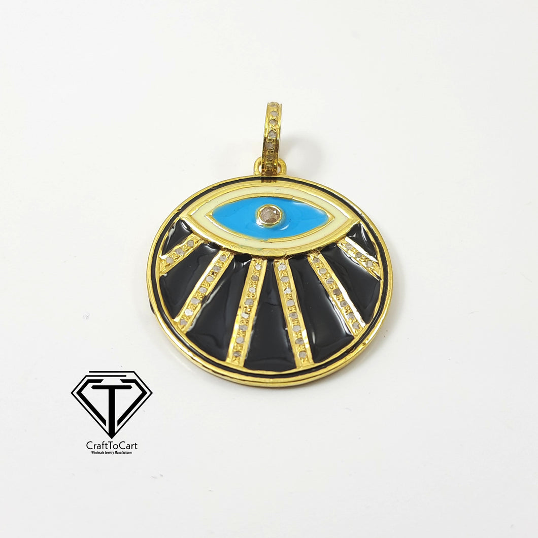 Pave Diamond Evil Eye Enamel Disc Pendant