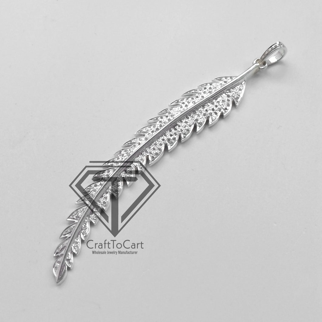 Pave Diamond Feather Charm Pendant - CraftToCart