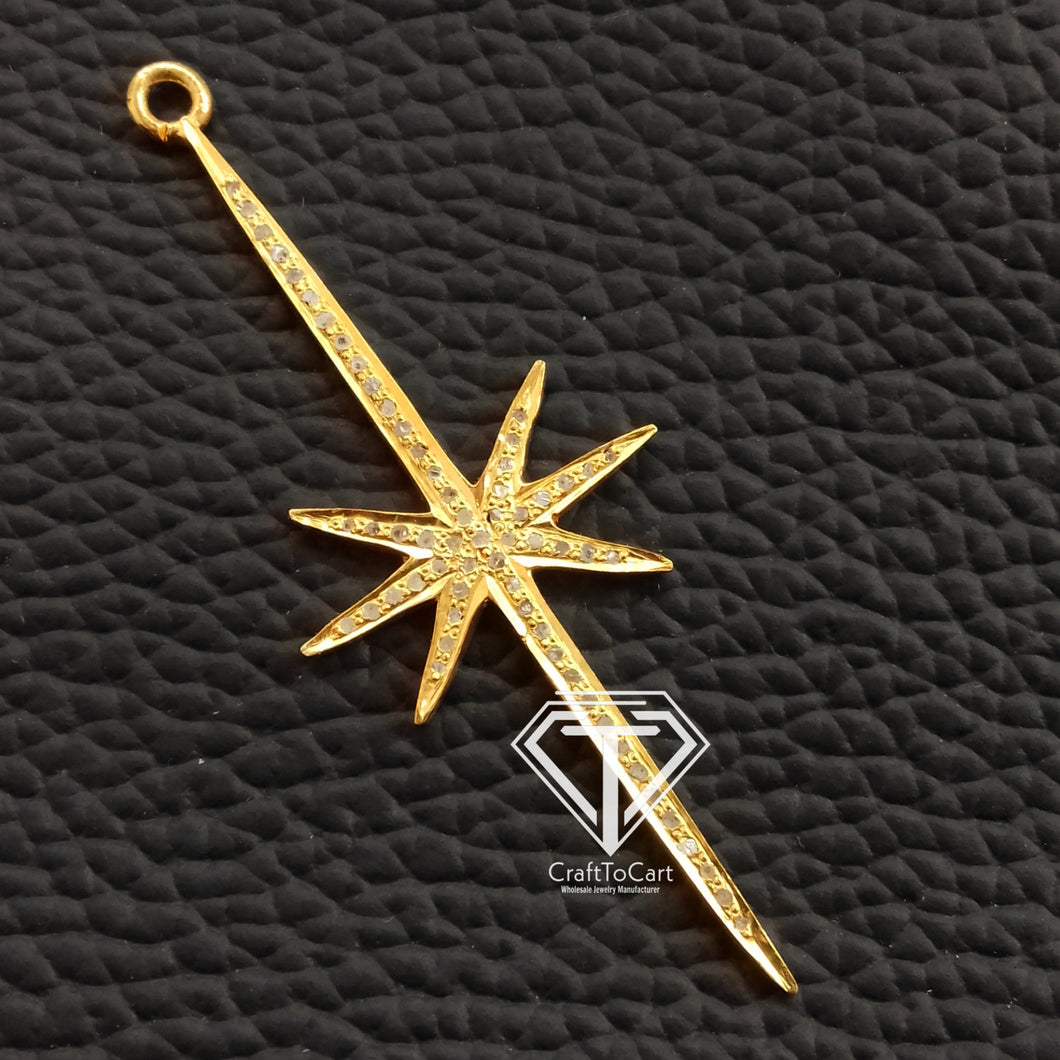 Pave Diamond Spike Starburst Charm Pendant - CraftToCart