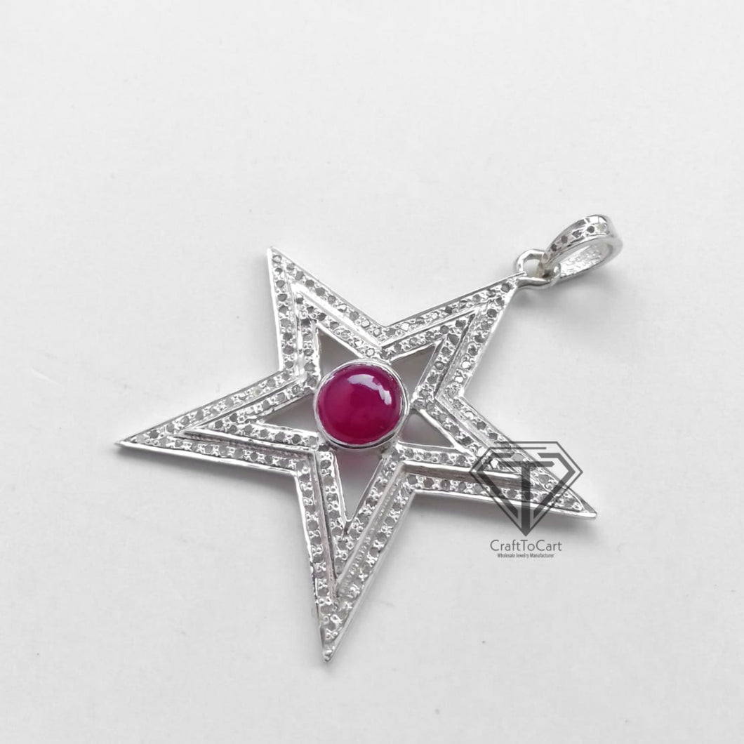 Pave Diamond Star With Ruby Pendant - CraftToCart