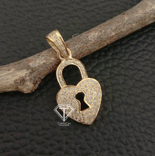 Pave Diamond Heart Lock Charm Pendant - CraftToCart