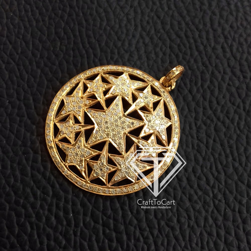 Pave Diamond Unique Round Star Pendant - CraftToCart