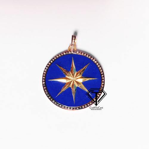 Pave Diamond Star Round Enamel Pendant - CraftToCart