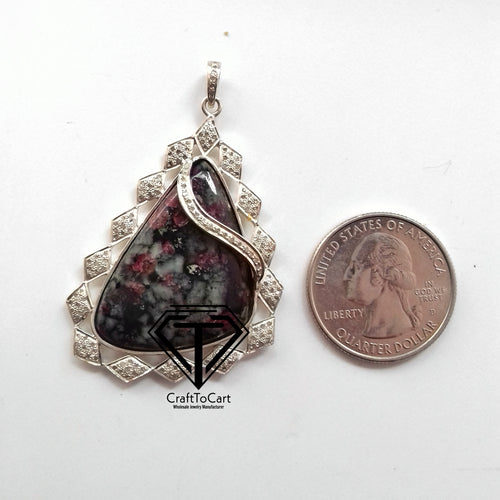 Natural Eudialyte Pendant, Pave Diamond Pendant - CraftToCart