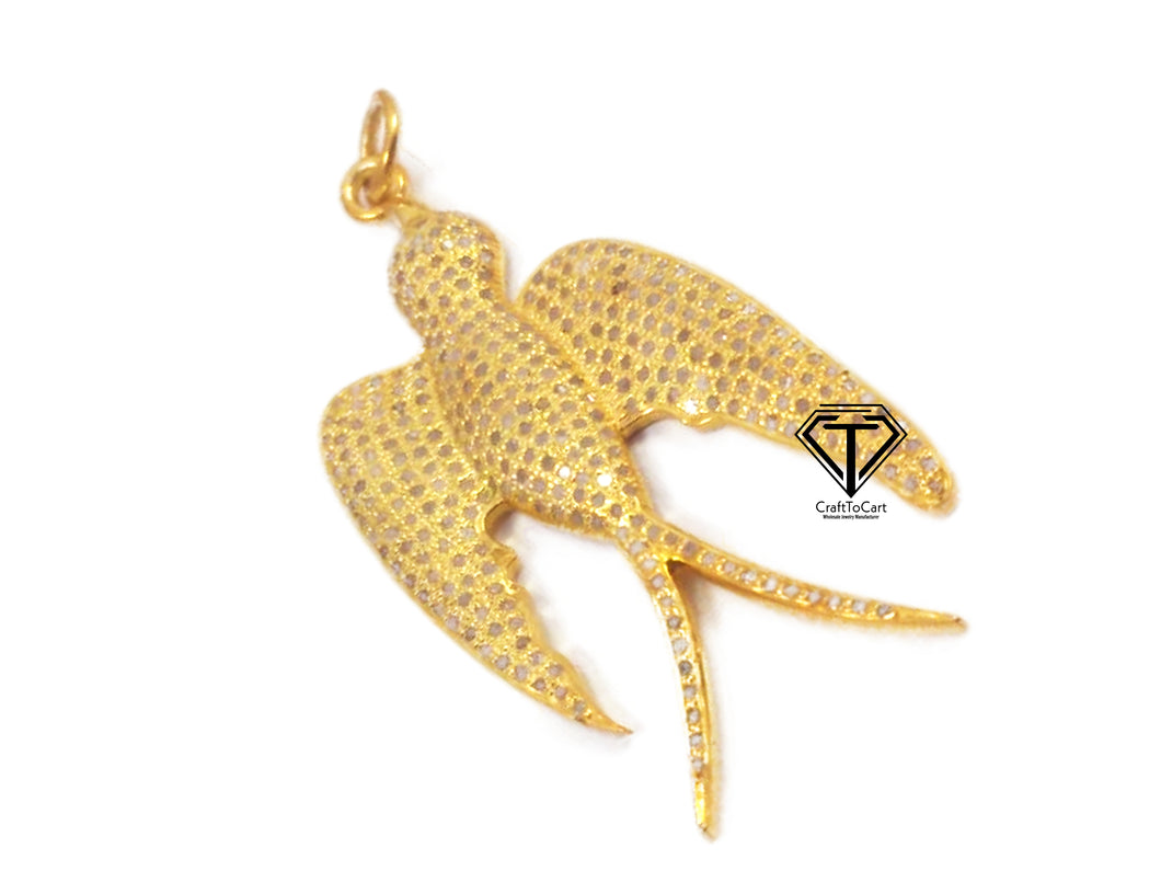 Bird Pendant, Pave Diamond Flying Bird Pendant