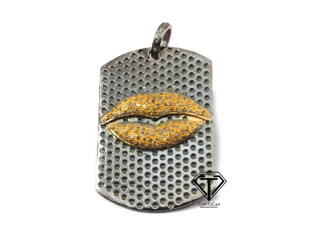 Lips Pendant, Pave Diamond Rectangle Lips Pendant