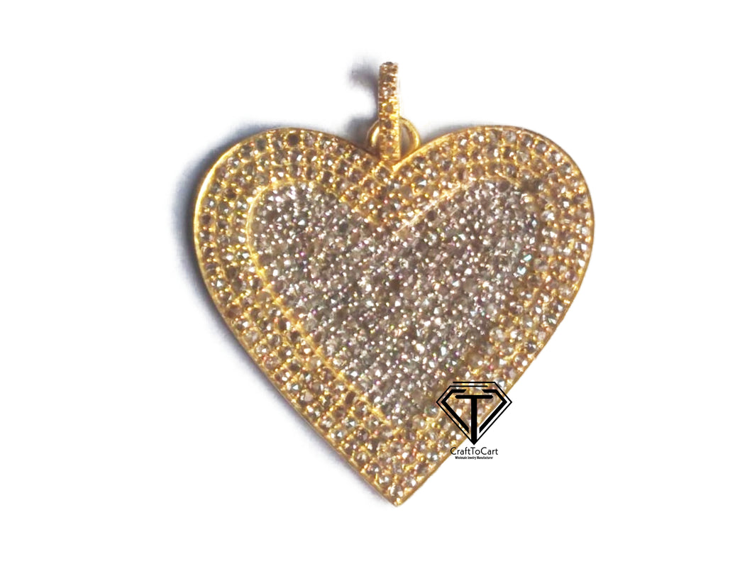 Pave Diamond Two Tone Heart Pendant, 925 Sterling Silver Stylish Pendant for her