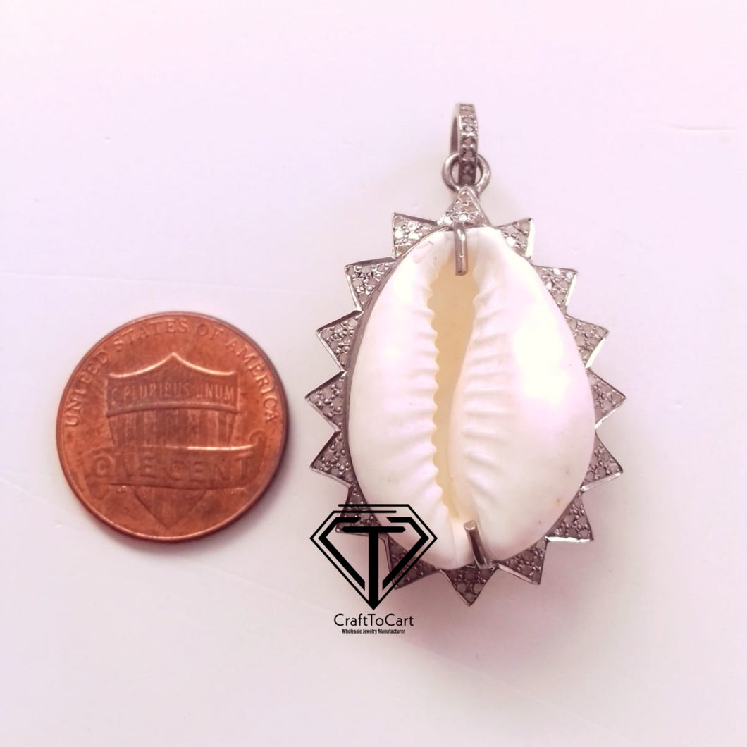 Cowrie Pendant, Pave Diamond Sea Shell Pendant - CraftToCart